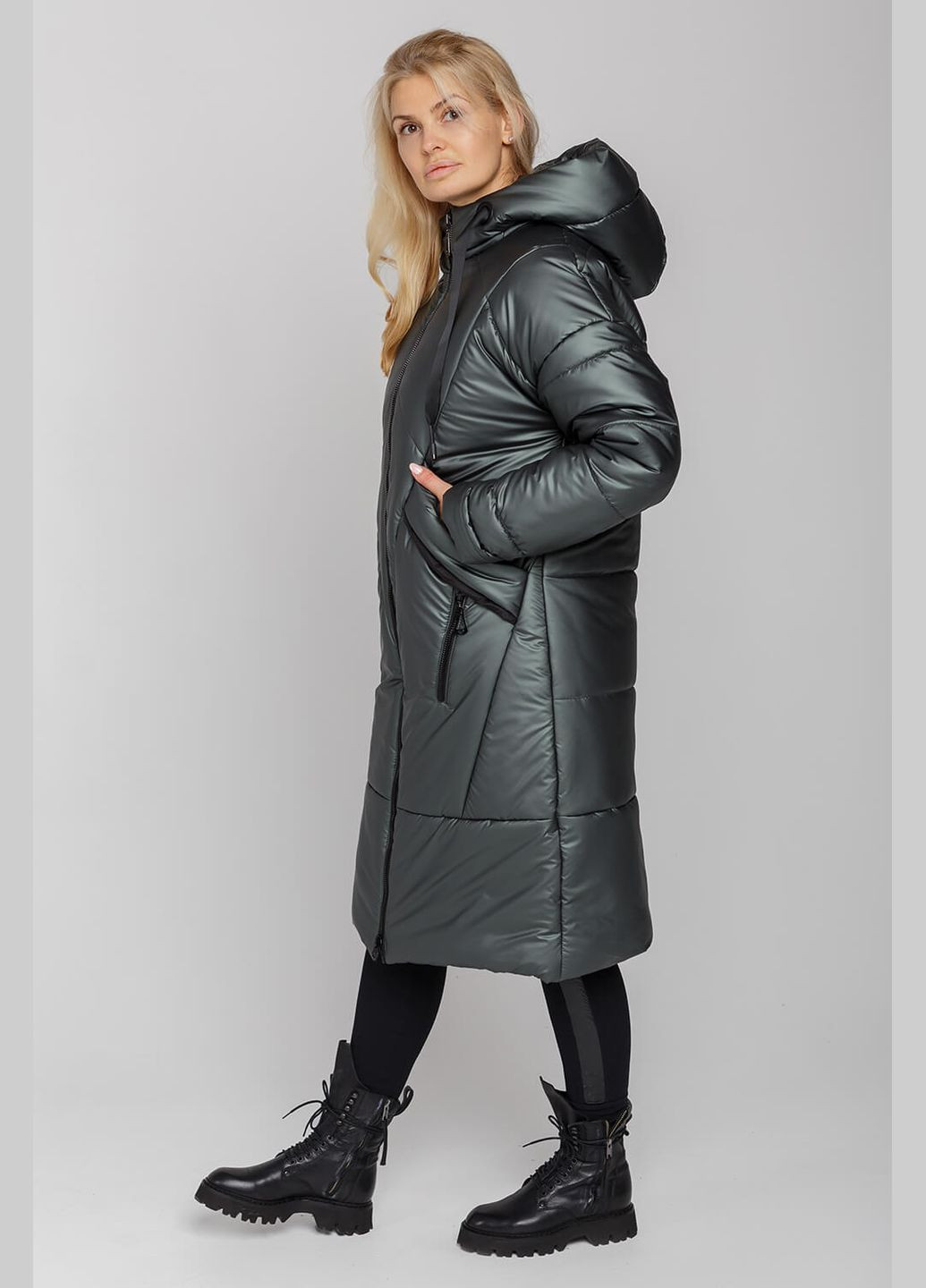 Оливковое зимнее Пальто Климента (01169gr-green52) MioRichi