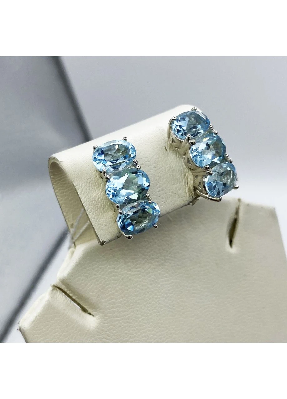 Сережки срібні з блакитним топазом 6,73 г No Brand (382676740)