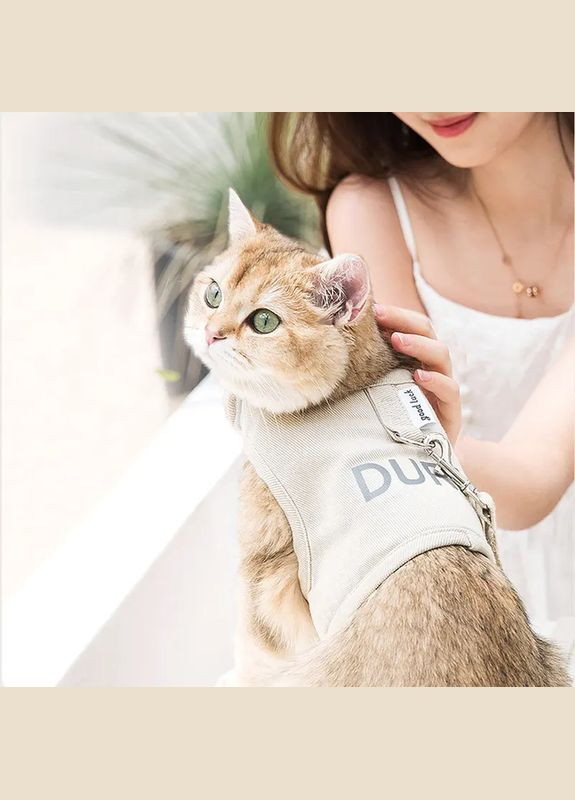 Шлея для котів і дрібних собак з повідцем, шлейка на липучках Бежевий S Duri (299915369)