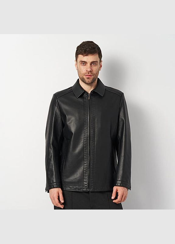 Чорна демісезонна чоловіча куртка зі штучної шкіри a-sona k124181abl Ricco Grande