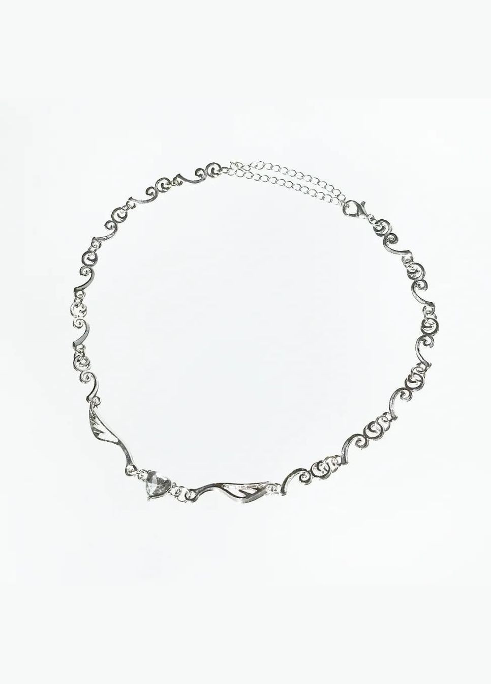 Чокер ланцюжок сріблястий тендітний естетичний з кристаликом серця та милими крильцями намисто кавай лоліта кокетт елегантний No Brand (307288343)