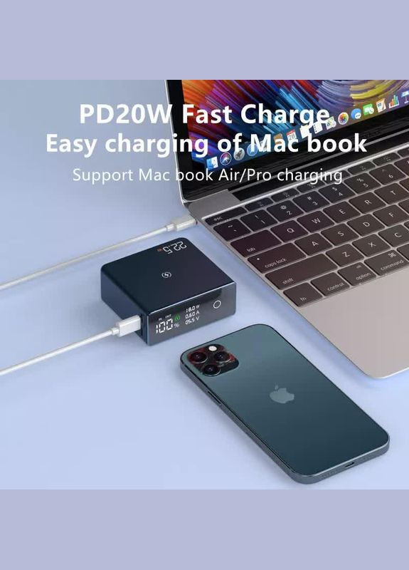 УМБ для ноутбука, телефона Q7 20000 mAh 22,5 W Wireless Laptop Power Bank Dark Blue VHG (361111440)