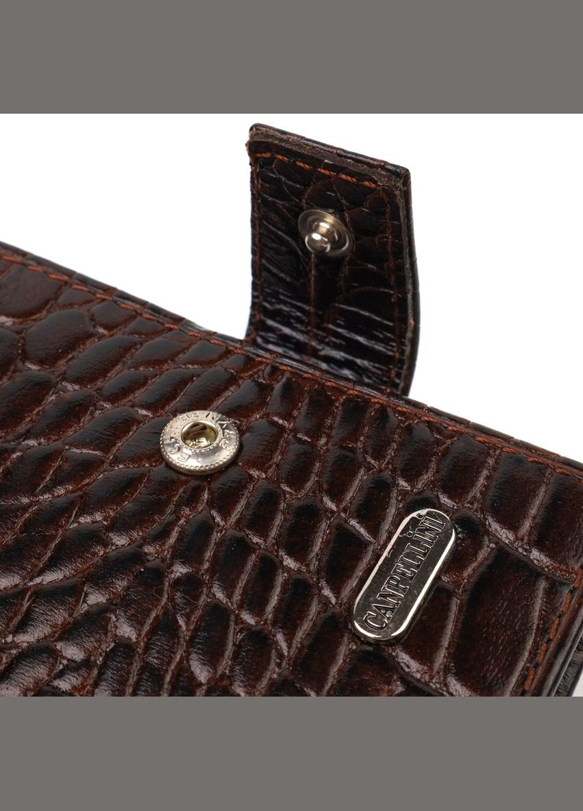 Функціональний горизонтальний гаманець для чоловіків з натуральної шкіри з тисненням під крокодила 21885 Коричневий Canpellini (298570846)