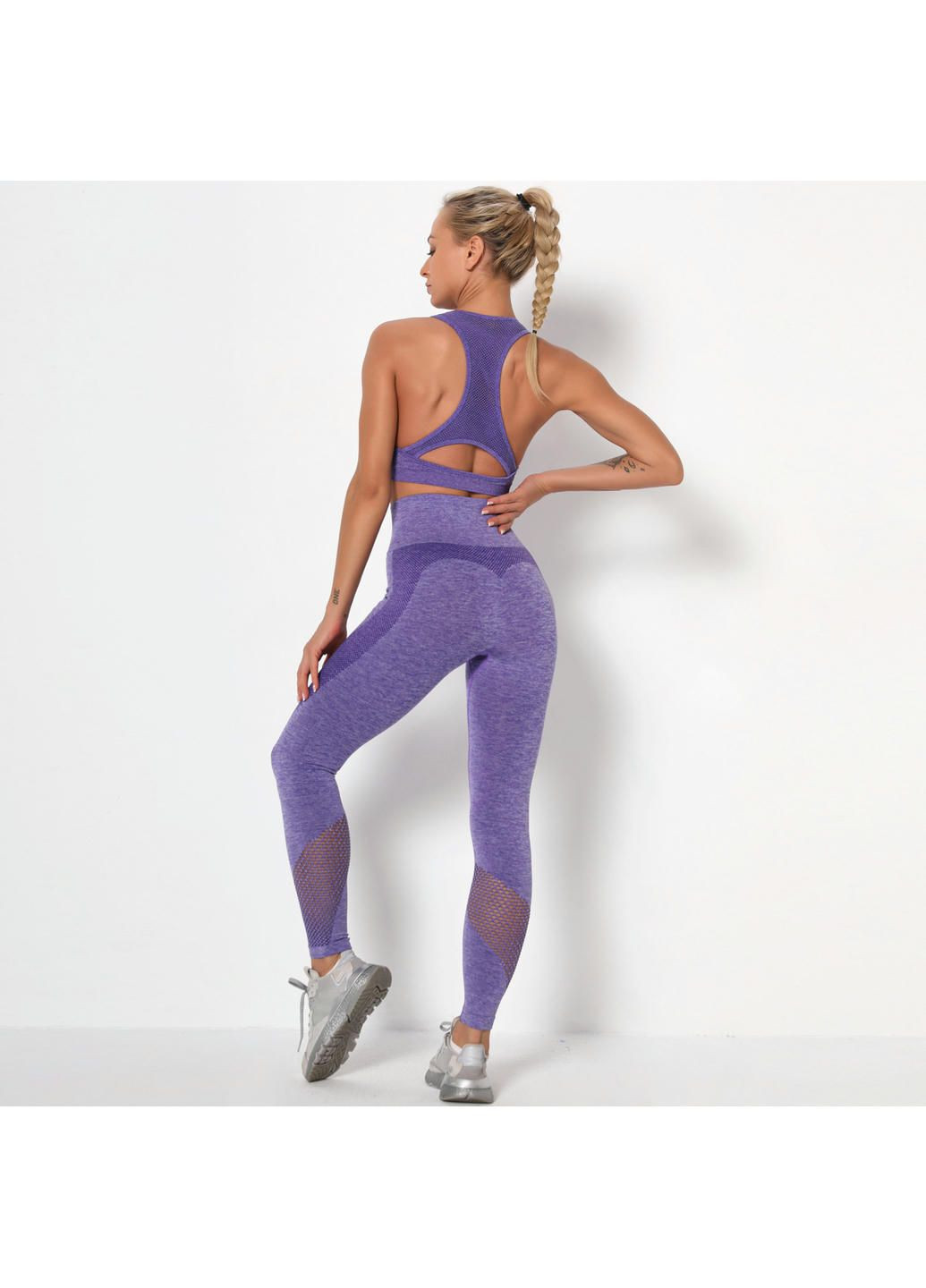 Комбинированные демисезонные леггинсы женские спортивные 9668 s фиолетовые Fashion