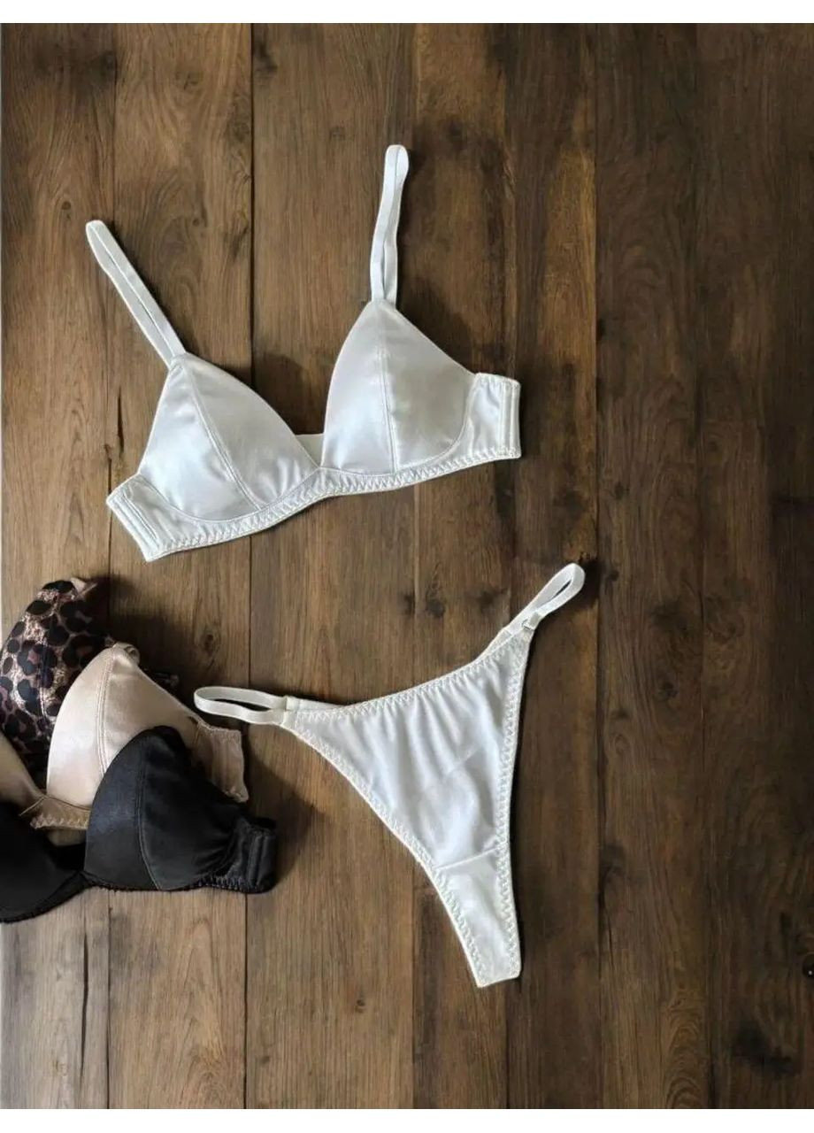 Білий демісезонний зручний жіночий комплект nude:бюстгальтер на м’якому поролоні+трусики-стрінги з регулюванням No Brand жіночий комплект Nude леопардовий