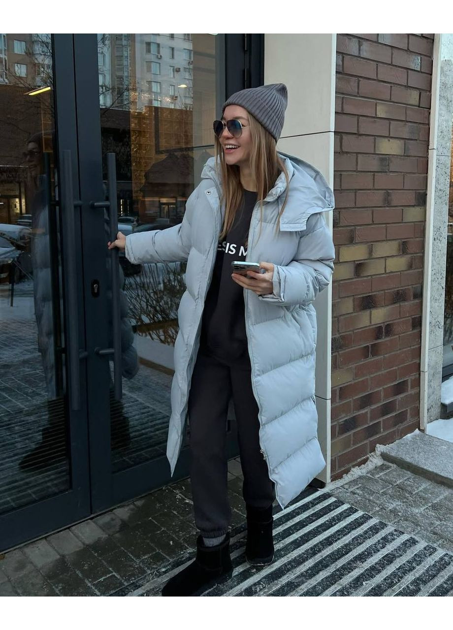 Світло-сіра зимня ✨жіноча подовжена тепла куртка з капюшоном на кнопках заміри в описі✨ куртка-пальто Vione