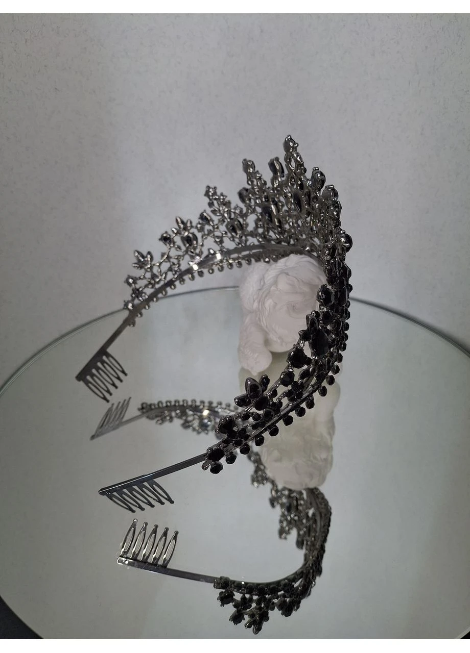 Диадема с кристаллами Swarovski Черная 7 см Диадема с инкрустацией Тиара для фотосессии No Brand (369162437)