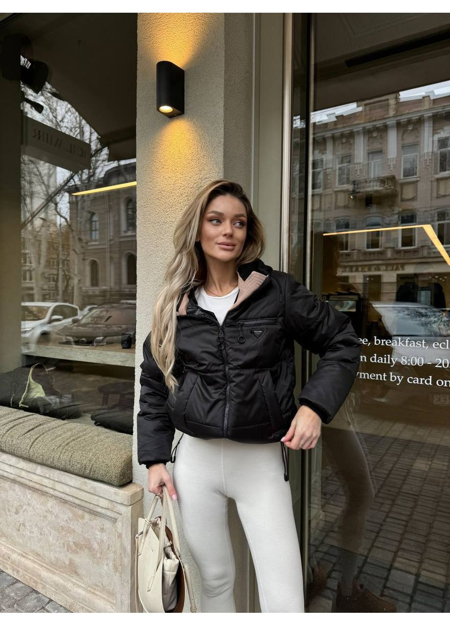 Чорна жіноча куртка плащівка з ребаною No Brand Р1558-2039