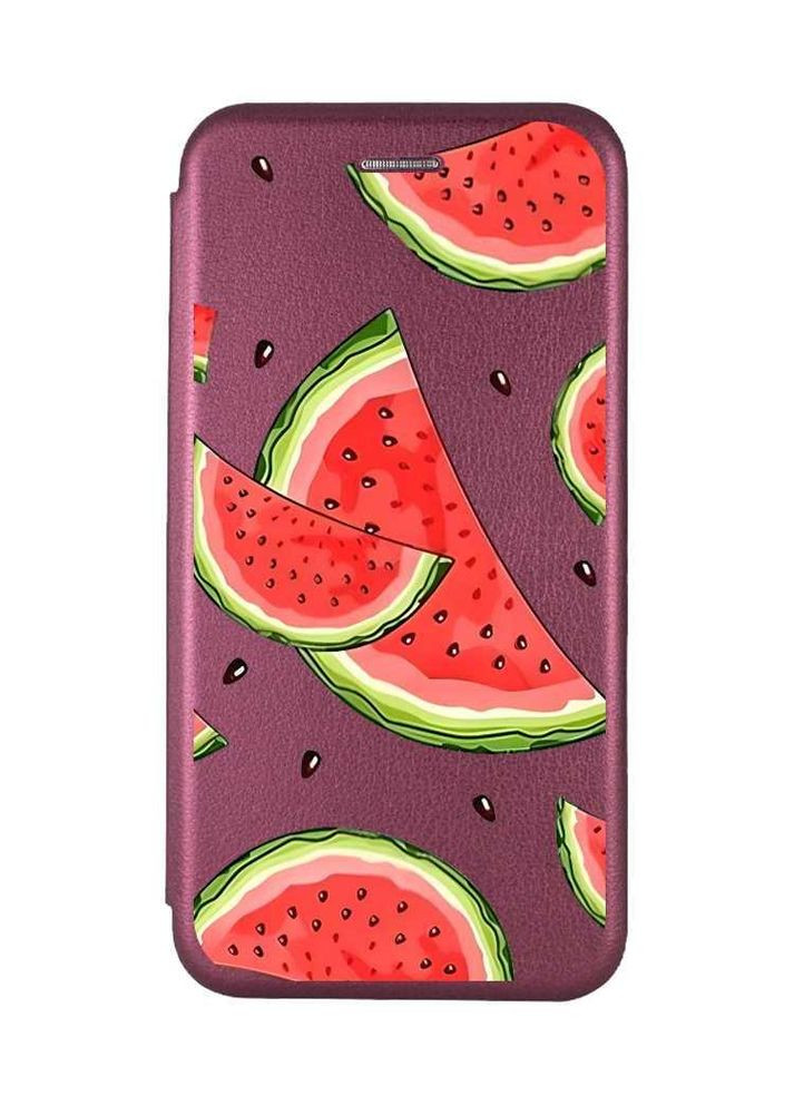 Чохол-книжка бордовий з малюнком на Xiaomi Redmi Note 13 Pro 5G Скибки кавуна (принт 342) Creative (355402440)