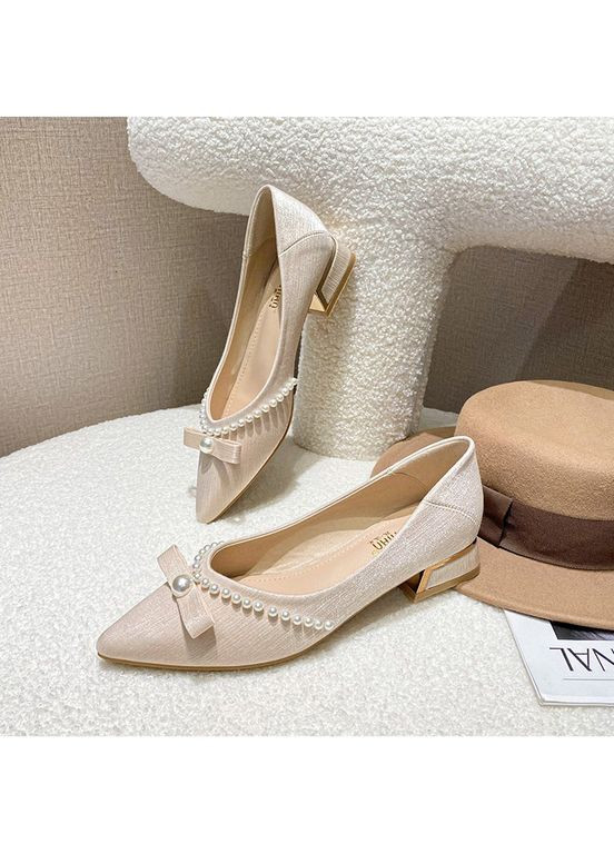 Женские свадебные сатиновые женские балетки с жемчугом для невесты - бежевый цвет | бежевые жемчуг текстиль (322414729)