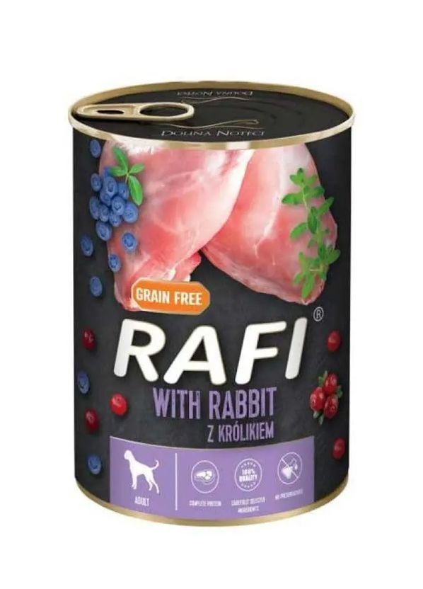 Вологий корм для собак Rafi Dog паштет з м'яса кролика з чорницею та журавлиною 800 г 5902921304968 Dolina Noteci (280915458)