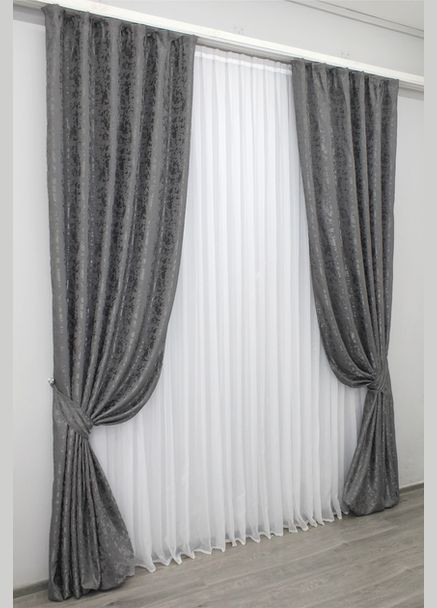 Готовий комплект штор, штори 2 шт жаккард мармур темно-коричневий 200х240см No Brand (316537163)