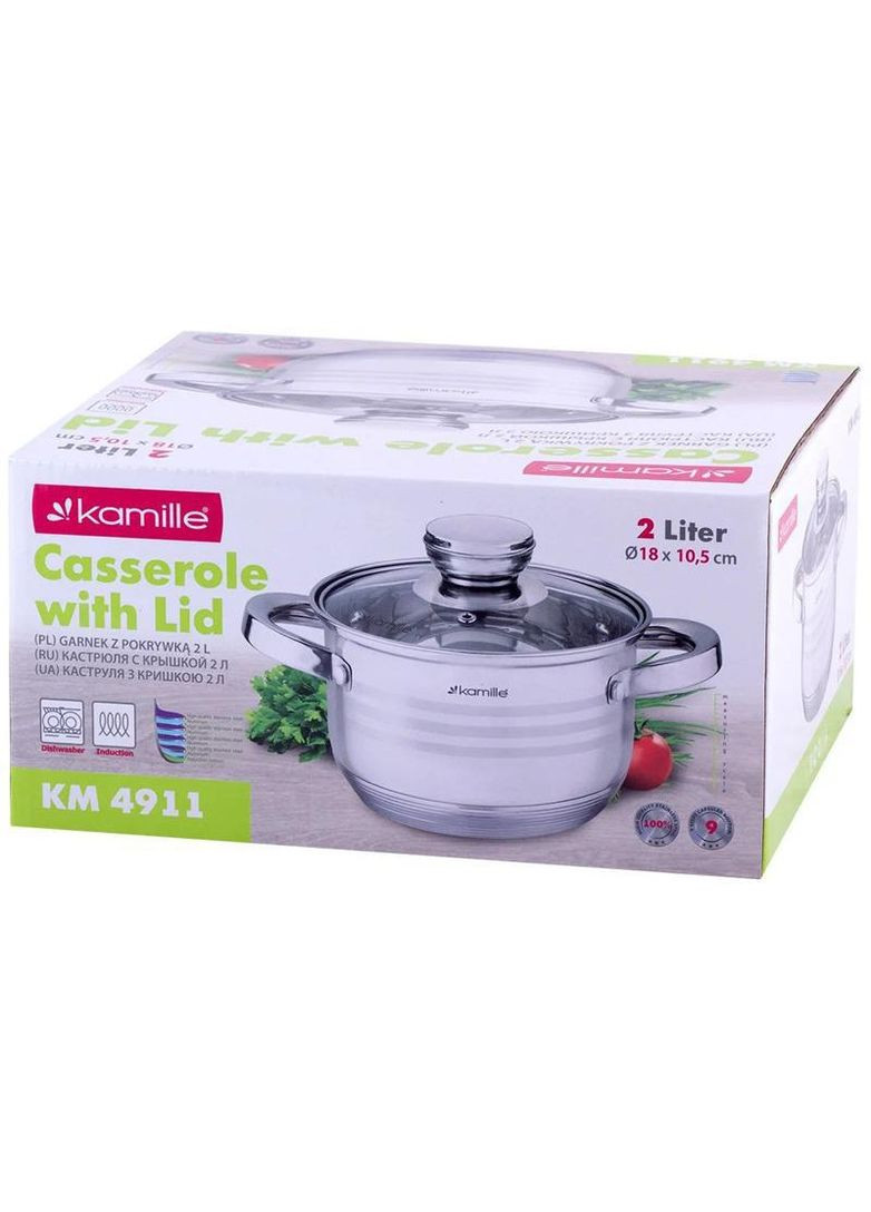 Кастрюля Desiree 2л из нержавеющей стали с 9-слойным индукционным дном Kamille (330020284)