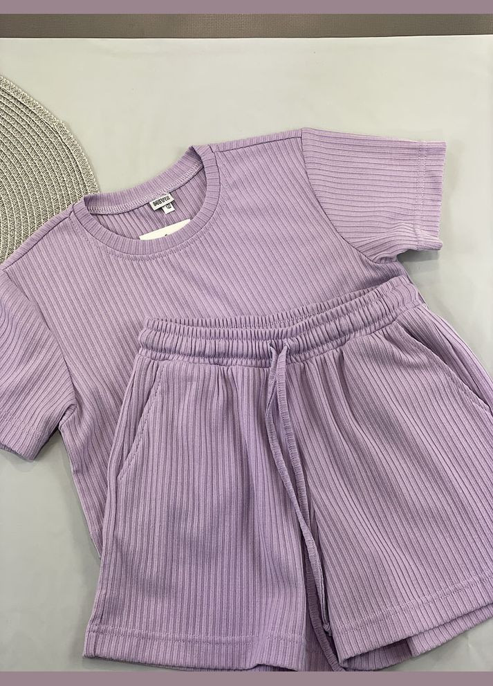 Сиреневый летний комплект топ и шорты в рубчик Mevis