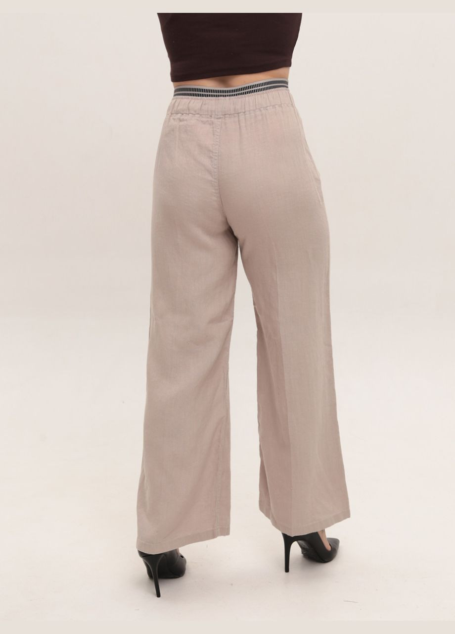 Брюки женские бежевые широкие льняные на резинке большие размеры CARMITO Палаццо (329854070)