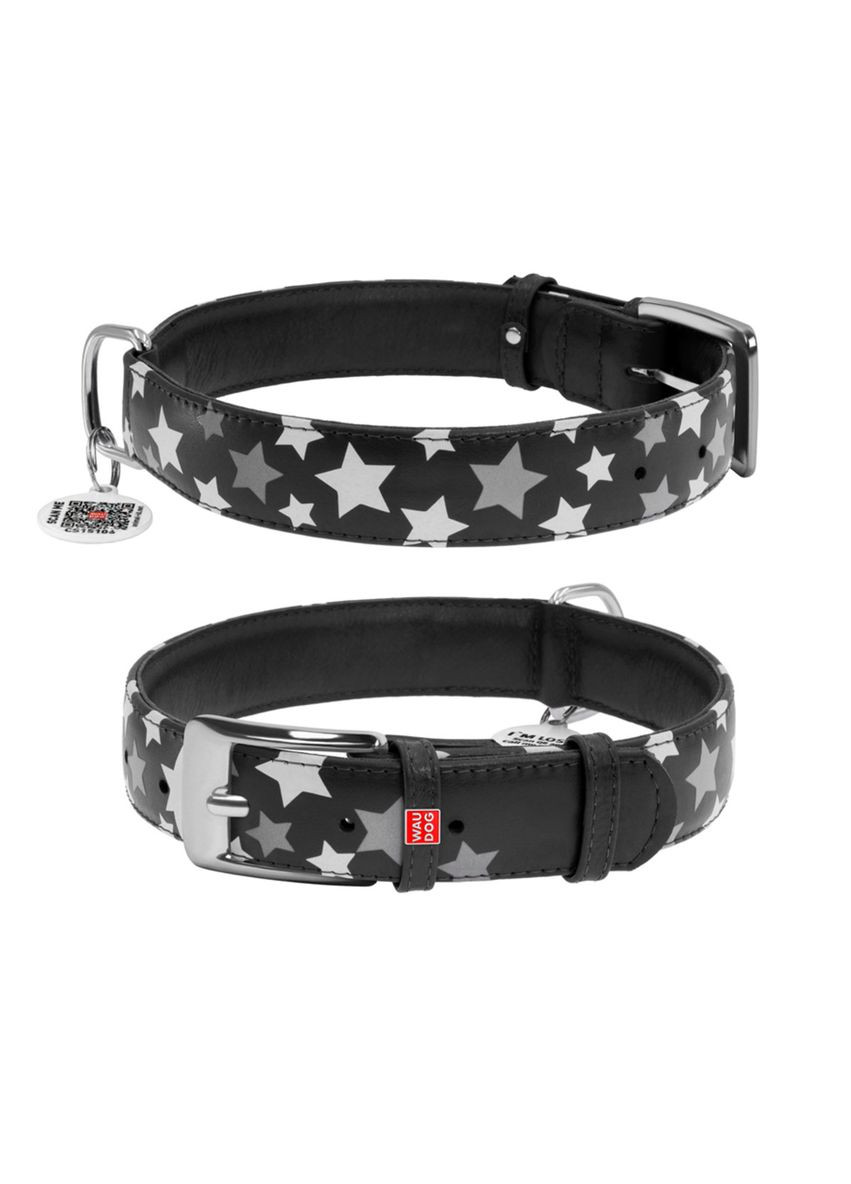 Нашийник для собак шкіряний Glamour візерунок "Зірочка" світний/світловідбивний Ш 35 мм Дл 46-60 см WAUDOG (279566602)