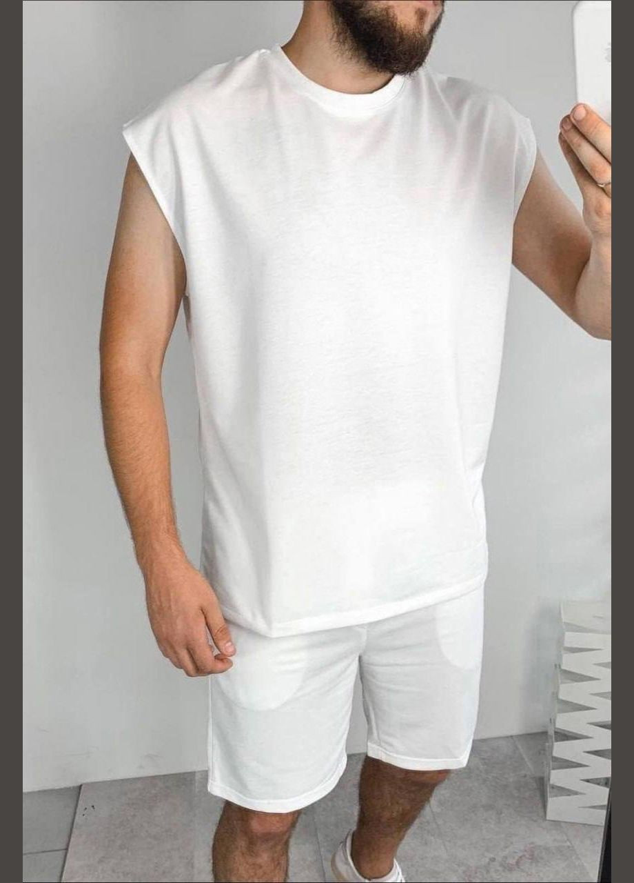 Белый летний спортивный костюм мужской белого цвета с шортами Let's Shop