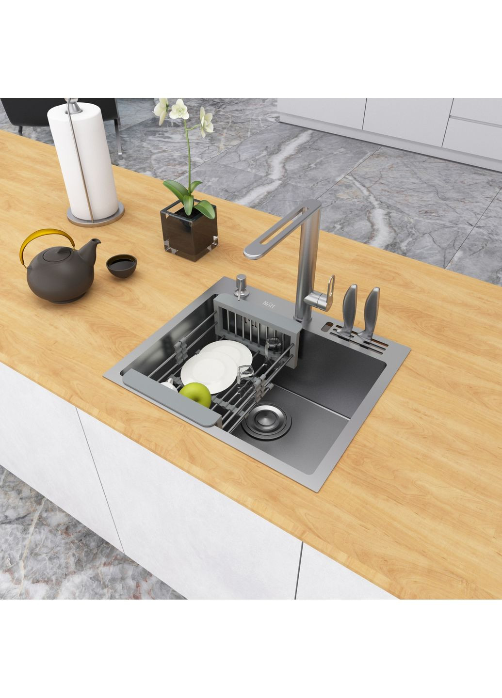 Накладна мийка для кухні з нержавійки 45 см Nett NS-5245 (352730055)