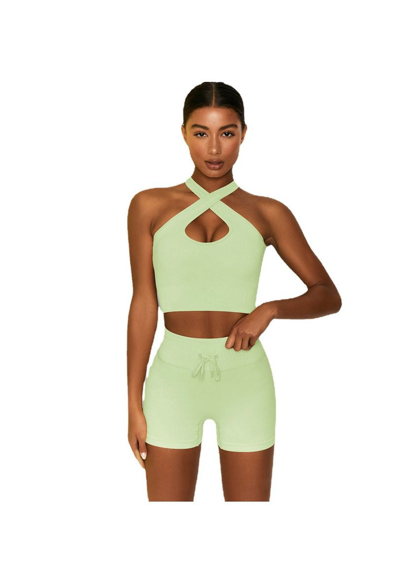 Комплект для фітнесу (спортивний костюм) топ та велосипедки Рубчик 9633 S салатовий Fashion (336547437)