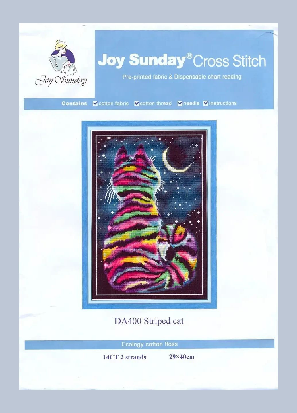 Набір для вишивання за нанесеною на канву схемою "Striped cat ". AIDA 14CT printed, 29*40 см Joy Sunday (313612790)
