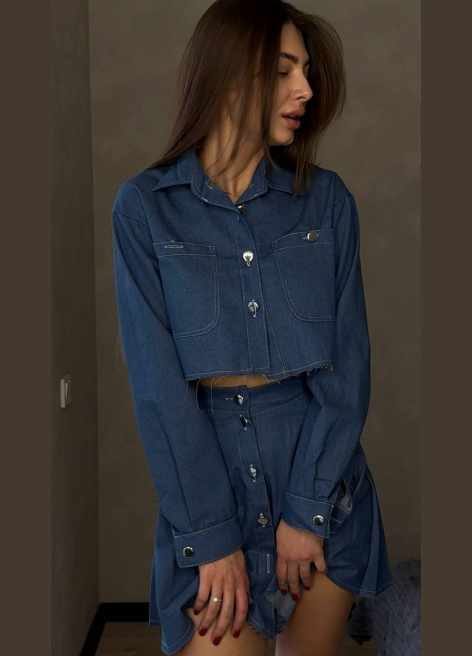 Женский джинсовый костюм юбка и рубашка MonCher (329723366)