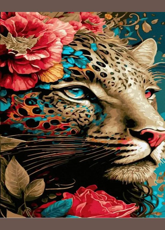 Картина за номерами Гепард в квітах 40х50см Картини розмальовки з цифр Малюнок фарбами за цифрами GX47454 Rainbow Art (308988425)