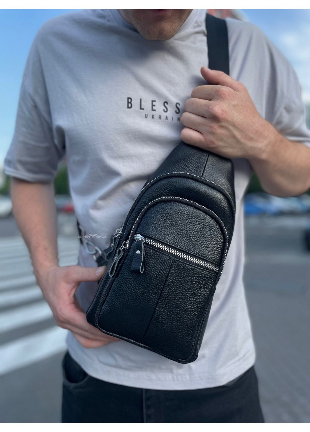 Мужская кожаная сумка-слинг 32х18 см Tiding Bag (315871421)