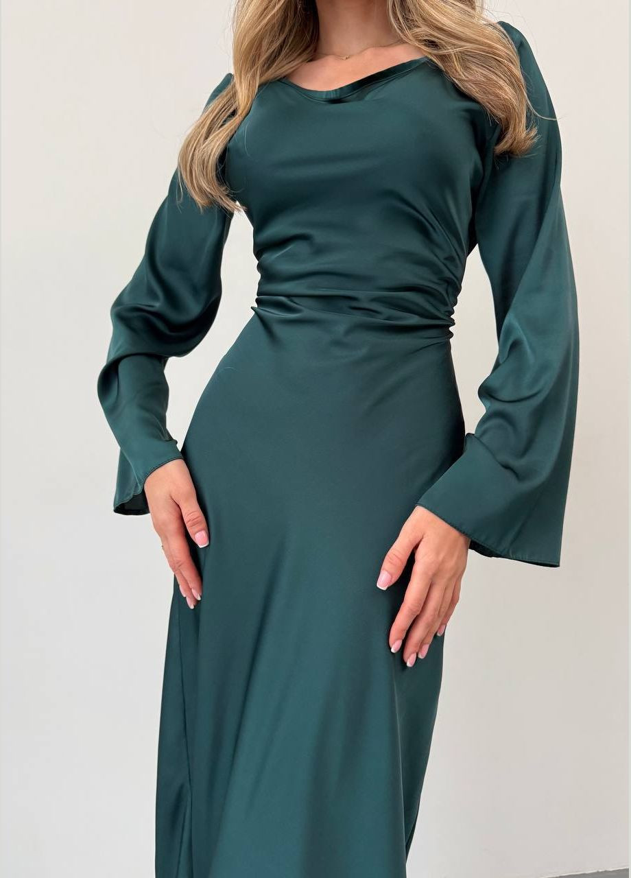 Зеленое праздничный, коктейльное, вечернее женское шелковое платье длина макси силуэтная Avanti однотонное