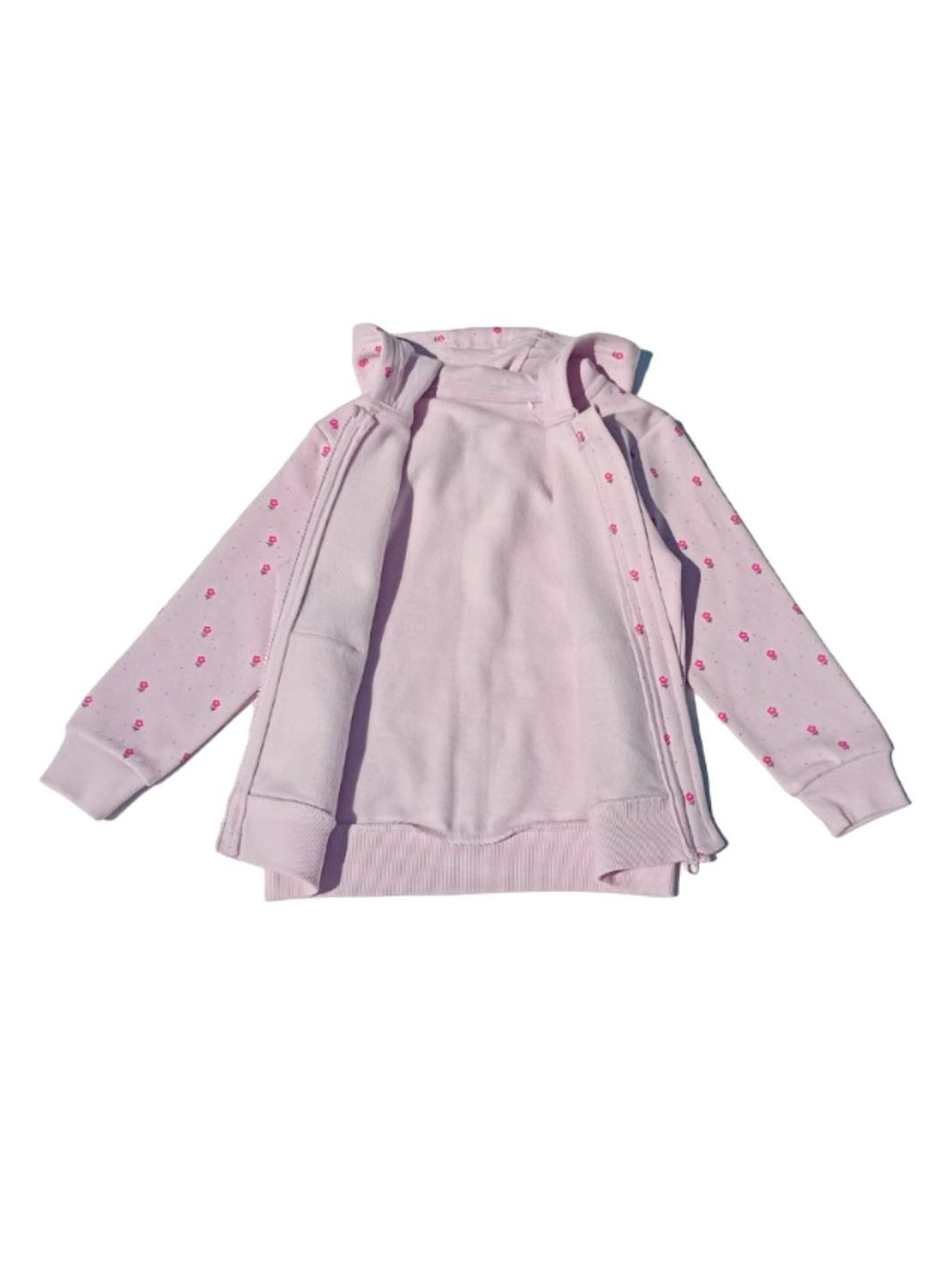 Спортивний костюм (толстовка+штани) утеплений флісом, рожевий з квітковим принтом, 98-104 см George (300095972)