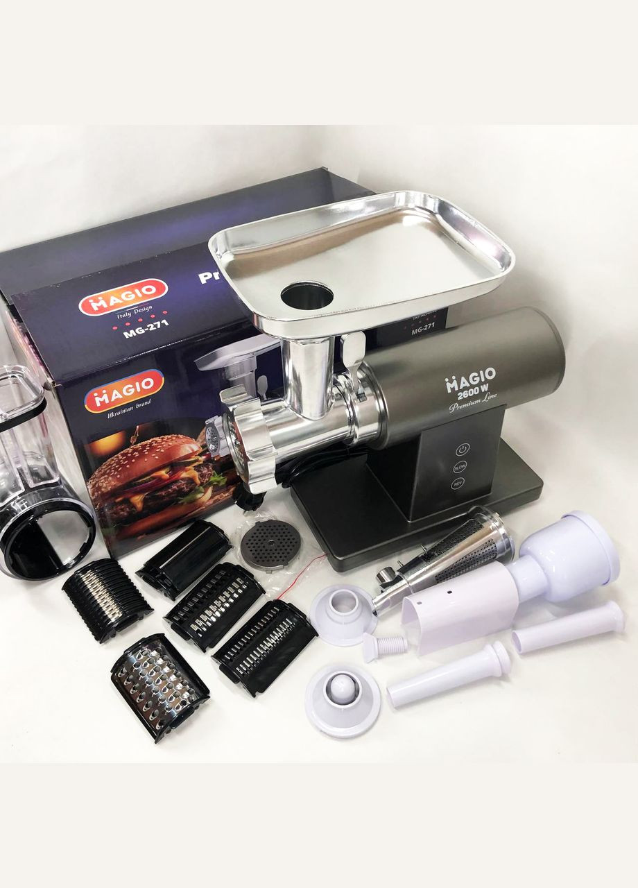 Мясорубка MG-271 Premium Line, Электрическая мясорубка с насадками, Электромясорубка для шинковки Magio (364663844)