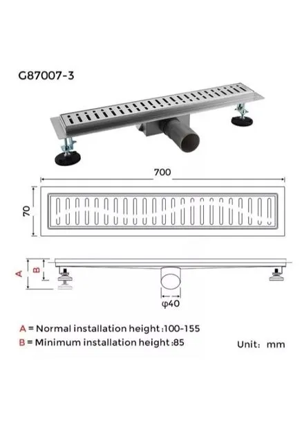 Душевой трап 70х700 мм, нержавеющая сталь G87007-3 GAPPO 1037691 (385682065)