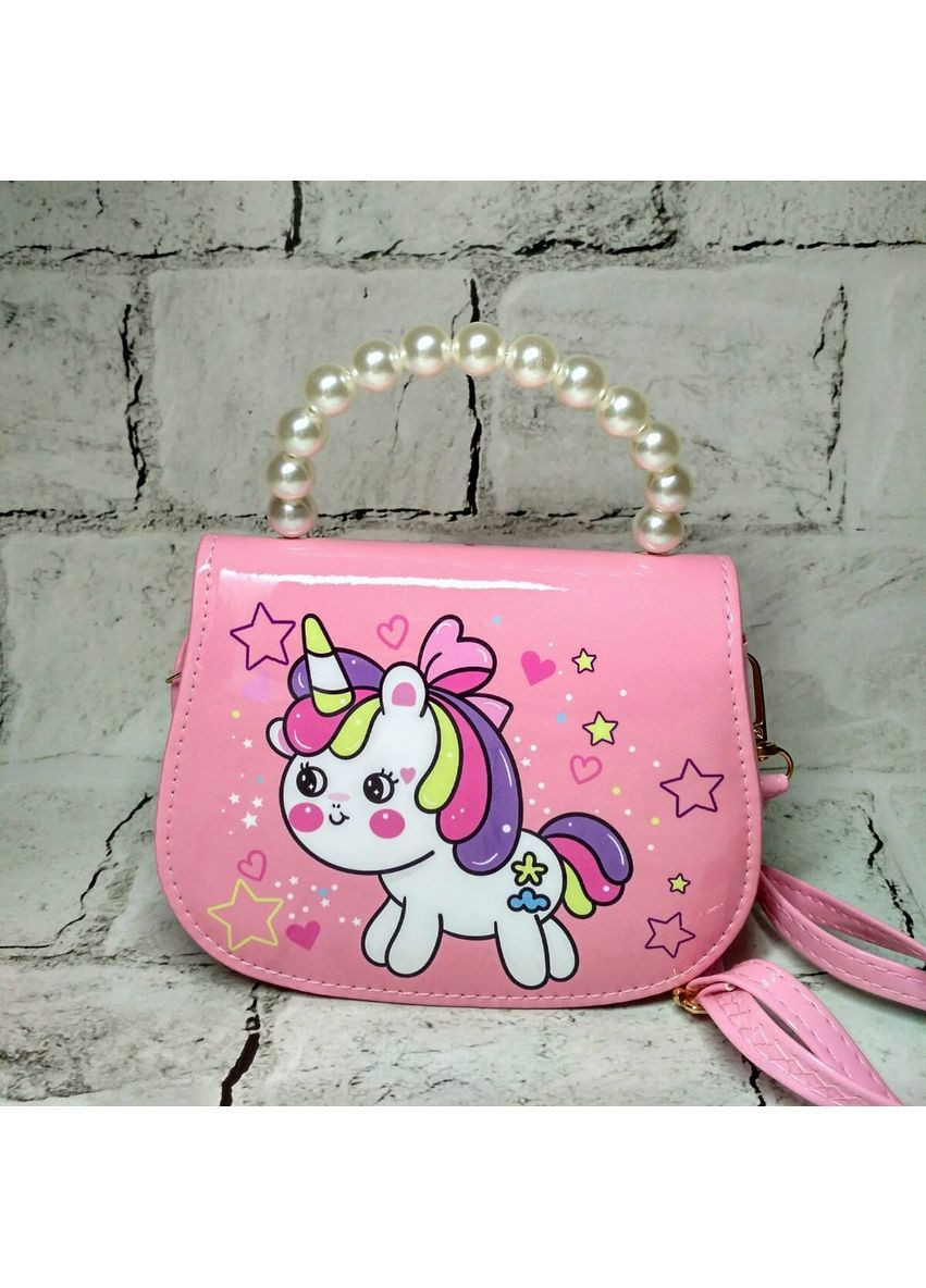 Сумочка дитяча для дівчинки лакова з ремінцем Єдиноріг 16,5х12х7 см Рожева No Brand (367186370)