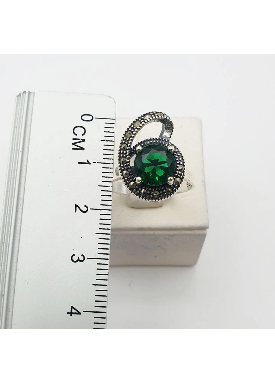 Каблучка срібна зі смарагдом та марказитом 18 4,17 г No Brand (369737417)