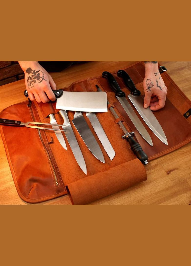 Сумка-чохол для ножів шкіряна коричнева No Brand (305828718)