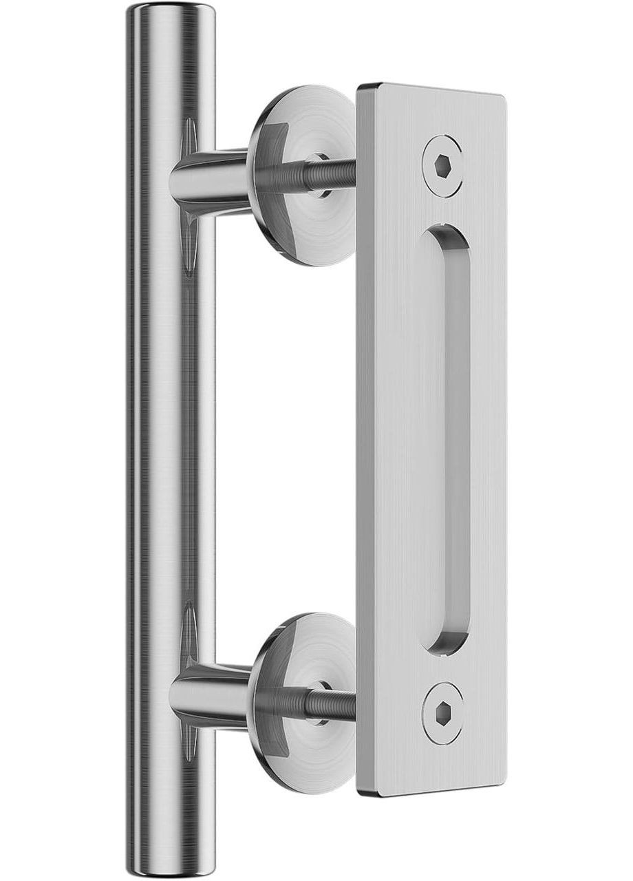 Дверная ручка для раздвижной двери 30 см двойная врезная двусторонняя, нержавеющая сталь, серебристая с креплением No Brand (361946231)