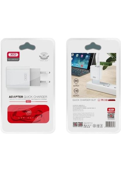Зарядний пристрій L85C (2USB/2.4A) + USB - Type-C 12W White (-L85C-T) XO (324436285)