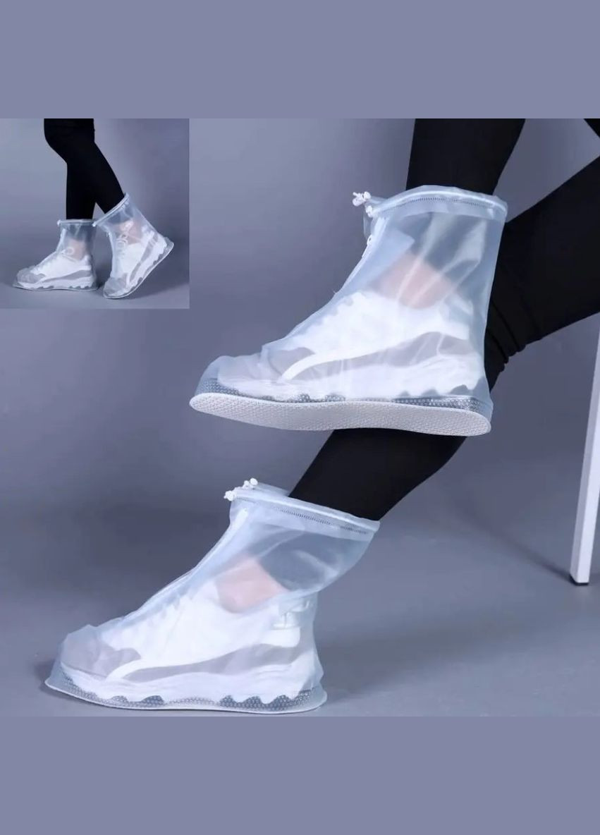 Повномірні чохли - бахіли для взуття від дощу та багнюки, розміри S M L XL 2XL 3XL (33-44), білі (прозорі) Eva (302433054)