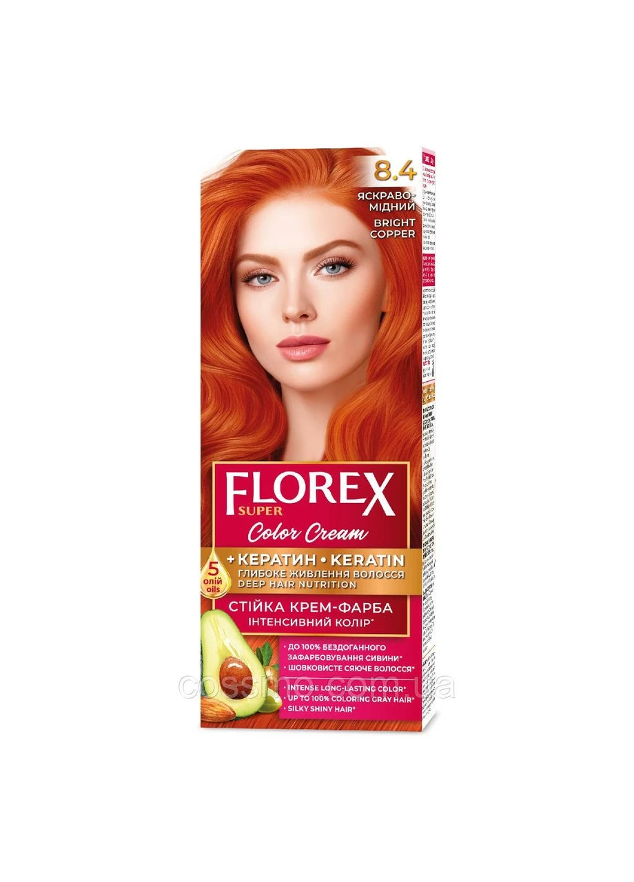 Стійка крем-фарба для волосся Florex Super 8.4 Яскраво-мідний Супермаш (401045904)