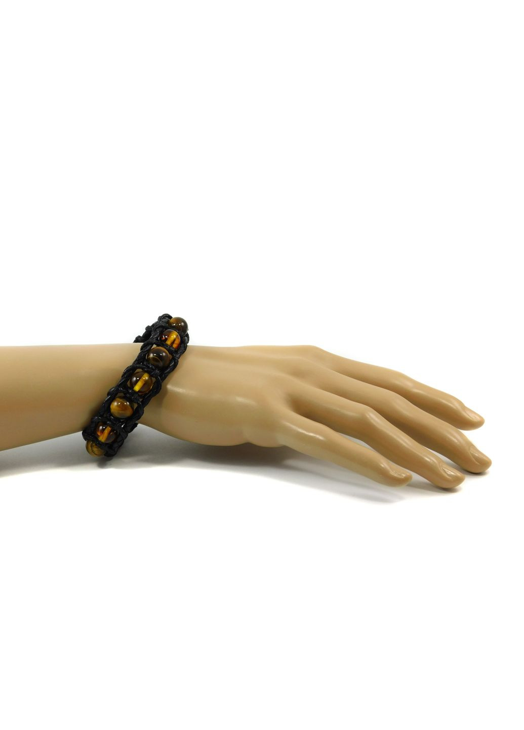 Браслет шкіра "Арест" Бурштин, Тигрове око 15 Fursa fashion (322315300)