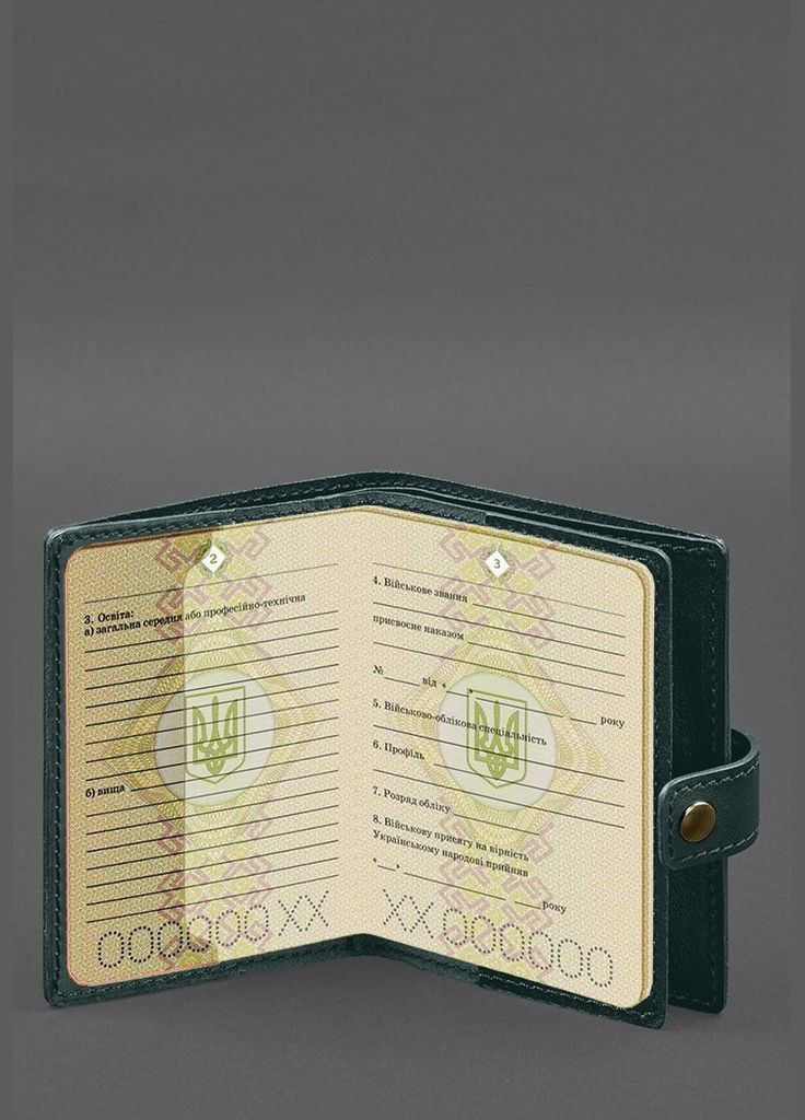 Кожаная обложка-портмоне для военного билета офицера запаса (узкий документ) Зелёный (A-028335) BlankNote (328961642)