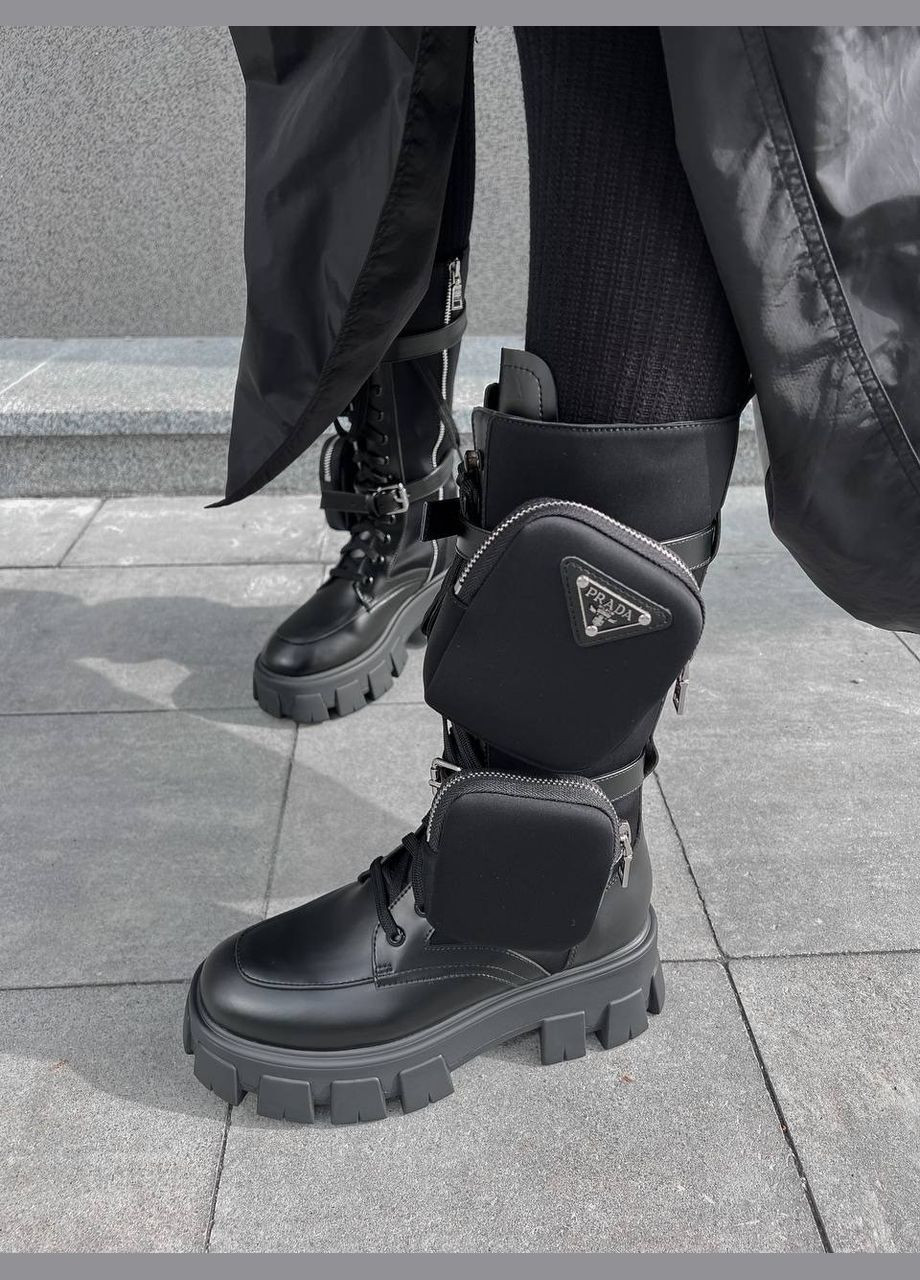 Черные черевики monolith pouch tall boots black leather No Brand