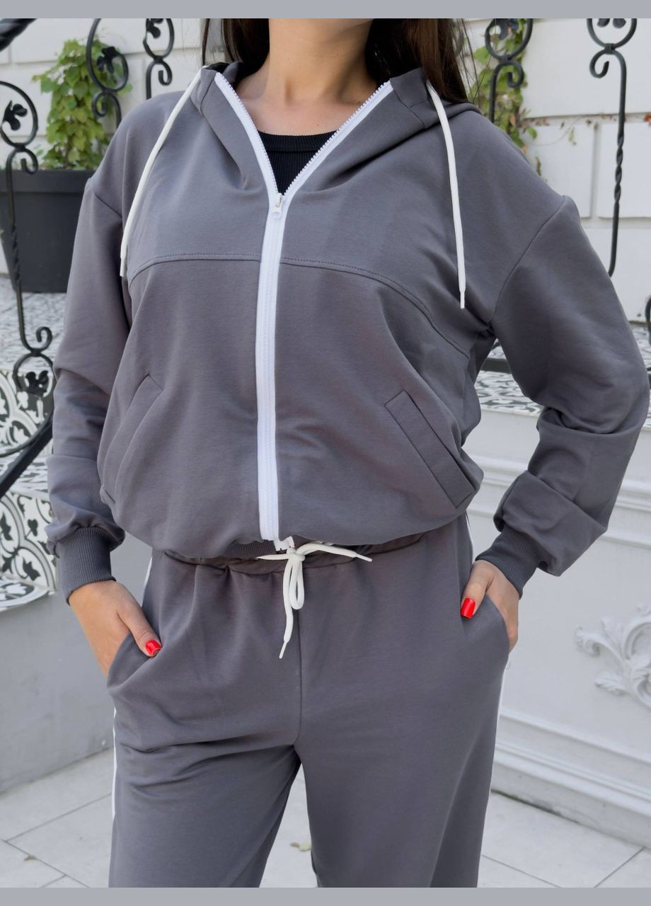 Приємний до тіла легкий спортивний костюм із якісної турецької двонитки, комфортний стильний графітовий костюм 2-ка No Brand 706 (299740907)