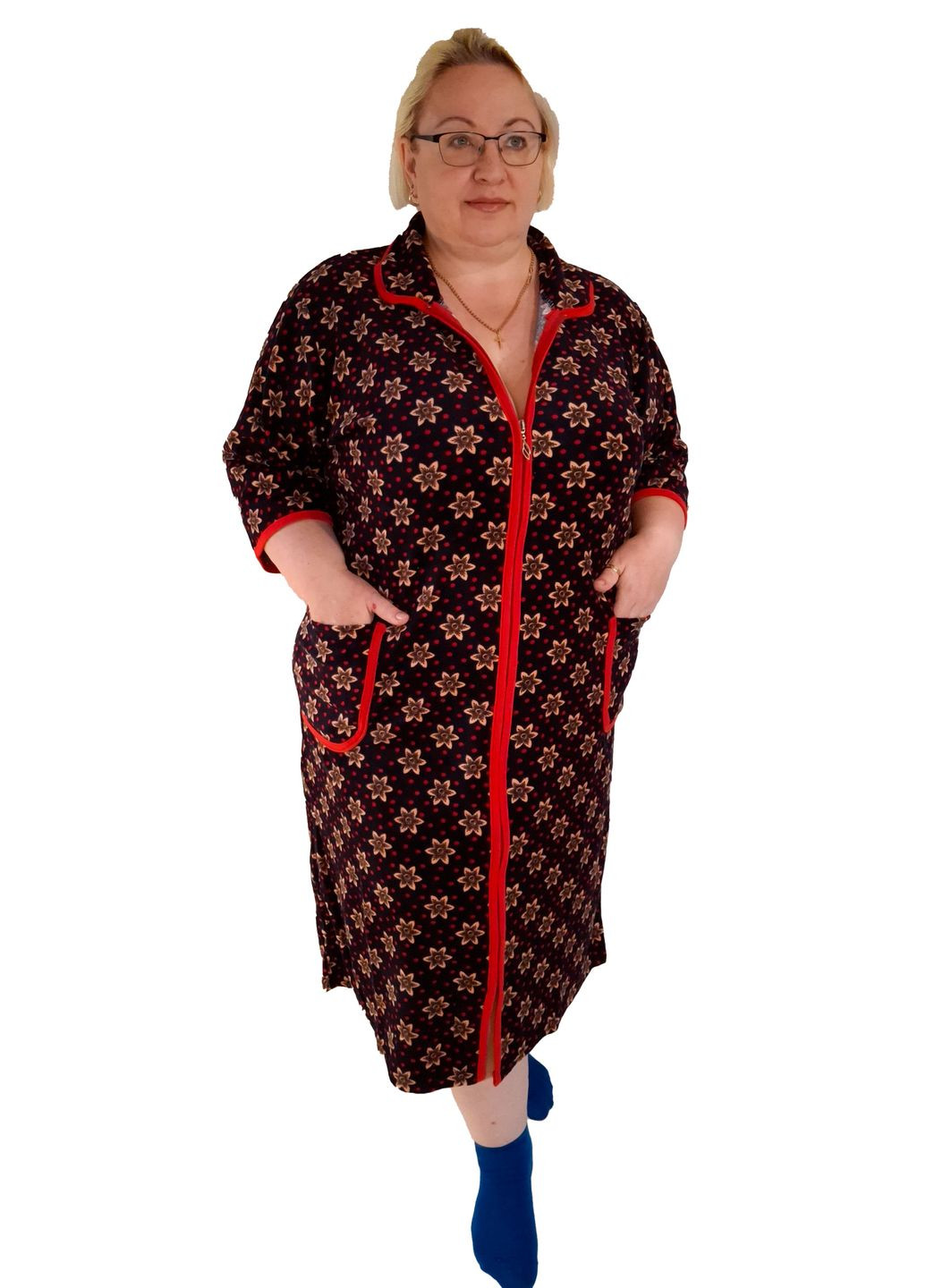 Халат жіночий велюровий батальний розмір, малюнок в асортименті No Brand (356727786)