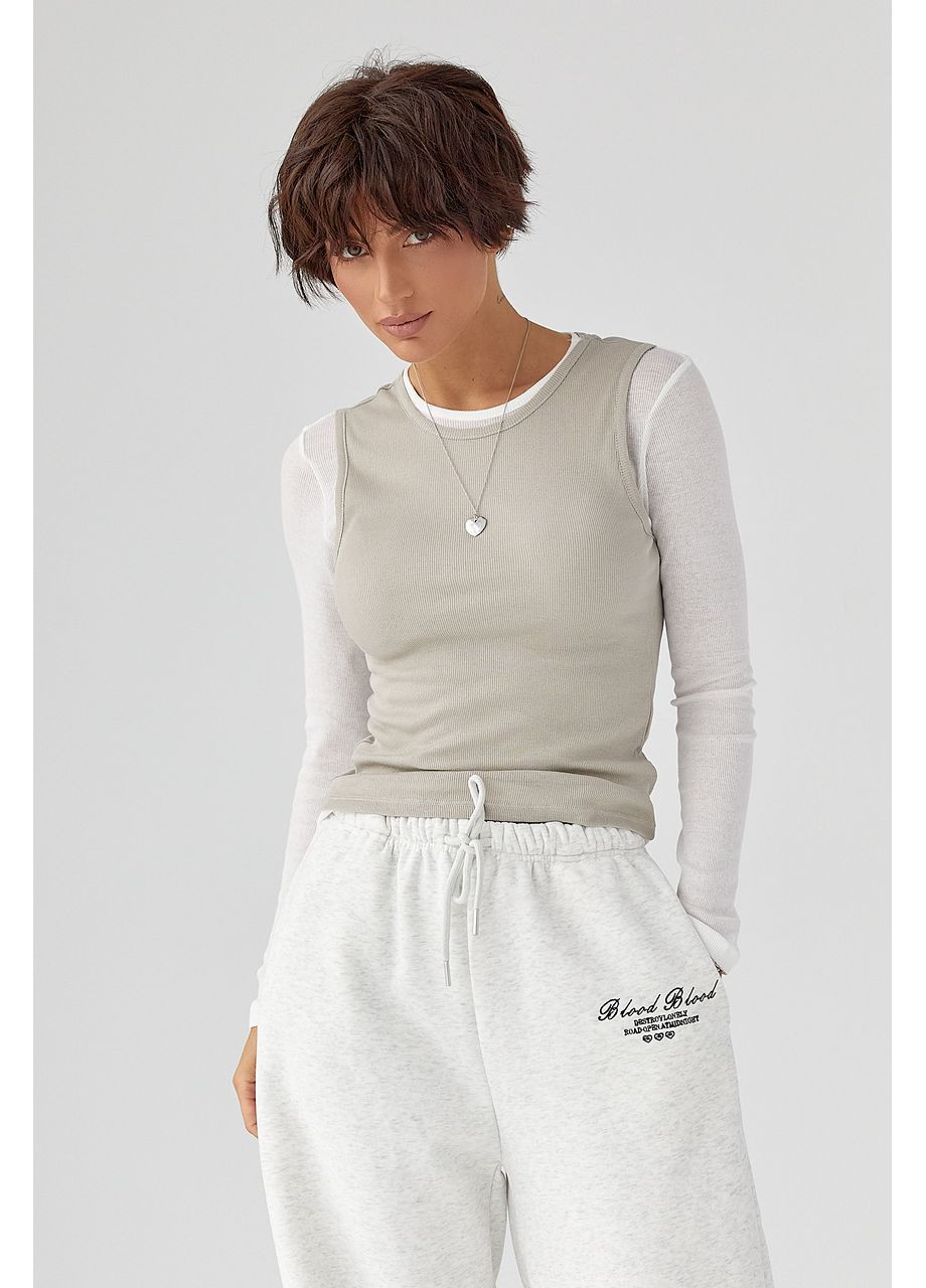 Двухслойный лонгслив в рубчик с имитацией жилетки - серый цвет Lurex (364967725)