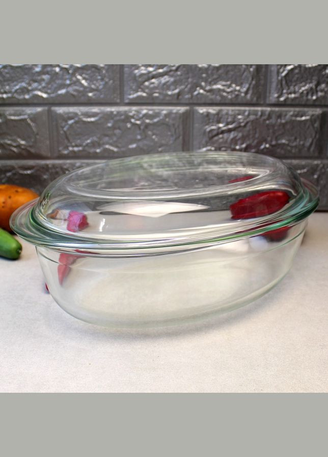 Овальная жаропрочная форма с крышкой 4 л, стеклянная утятница Vittora (303210974)