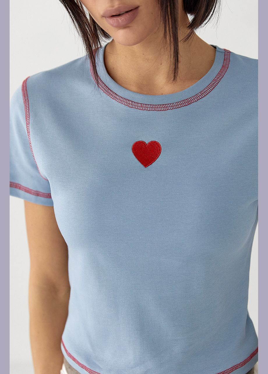 Футболка с контрастными швами и вышитым сердцем Lurex - (326065768)
