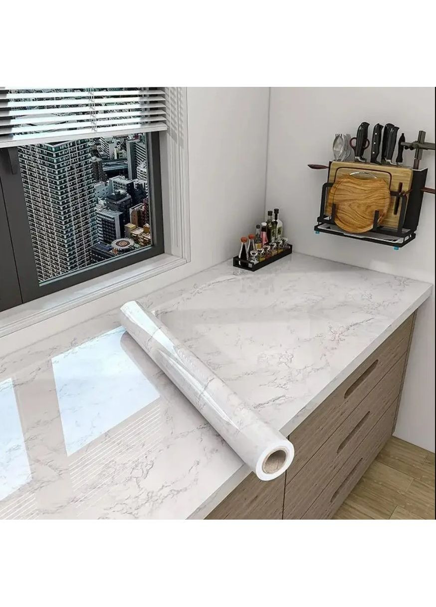 Вінілова самоклеюча плівка під білий мармур для кухні та меблів 3 м × 60 см водостійка 2 шт (2104618891) No Brand (371631731)