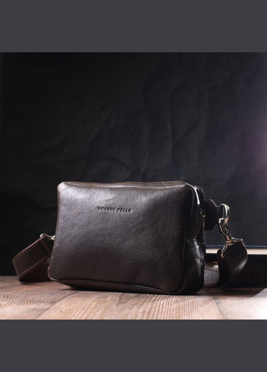 Сумка мужская кожаная через плечо бананка на пояс 22575 Коричневый Grande Pelle (306882233)