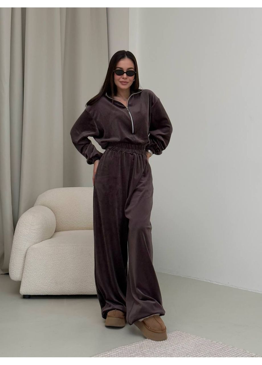 Комбинезон 372 из велюра премиального качества Турция Україна тёмно-коричневый