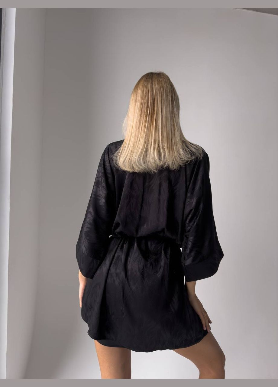 Черная всесезон домашний пижамкий комплект рубашка и халат Vakko